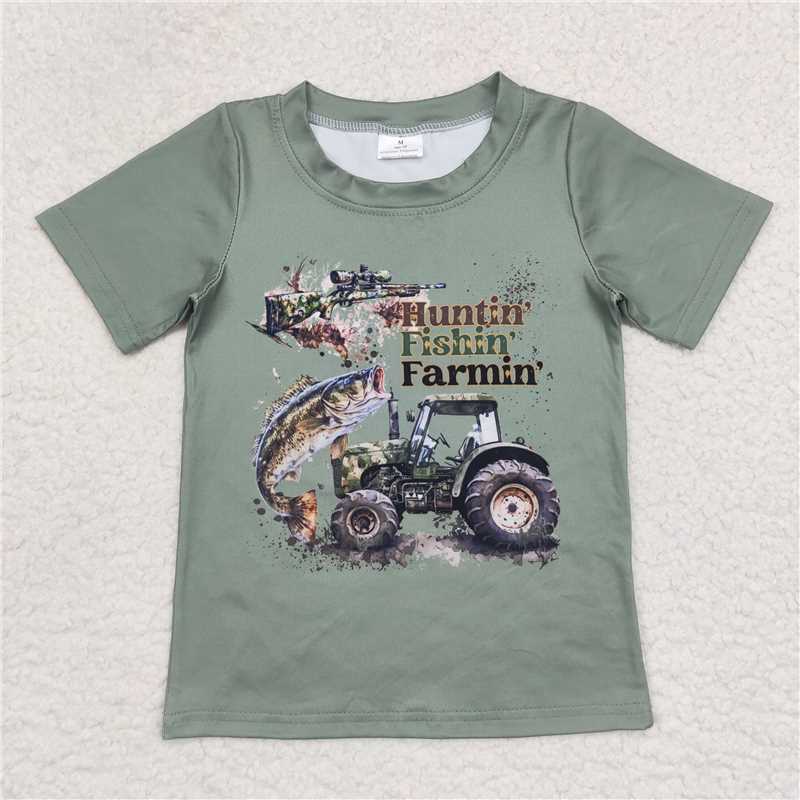 BT0344 Baby Boys Fishing Hunting Green Top Tee Shirts