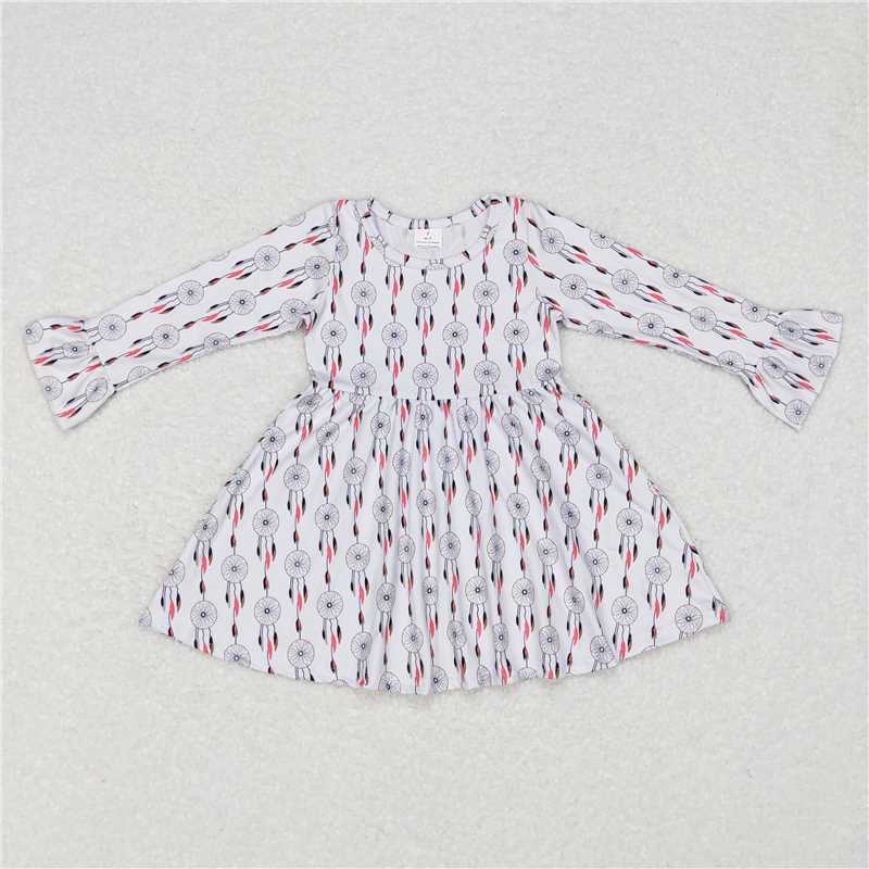 9.19 RTS NO MOQ(In stock)G6-11-1\ Baby Girls Winter Dress White long-sleeved dress with circle pattern