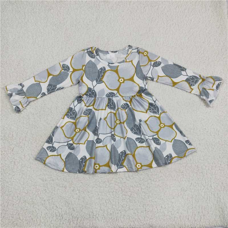 9.18 RTS NO MOQ(In stock)G6-11-1;' Baby Girls Winter Dress Gray leaf long-sleeved dress