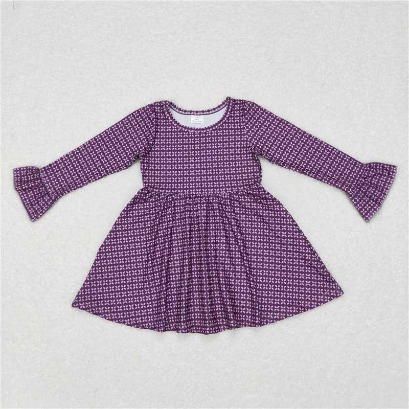 9.24 RTS NO MOQ(In stock)G6-6-5 Baby Girls Winter Dress Purple leaf long-sleeved dress