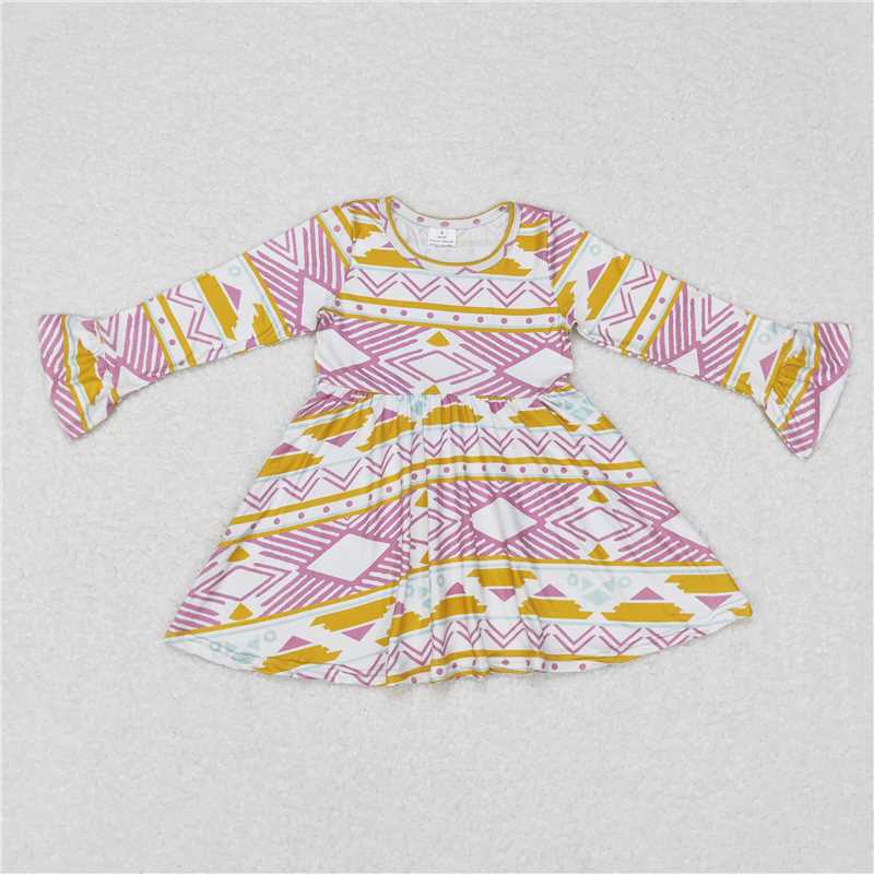 9.22 RTS NO MOQ(In stock)G6-6-5[ Baby Girls Winter Dress Yellow and purple diamond-patterned long-sleeved skirt