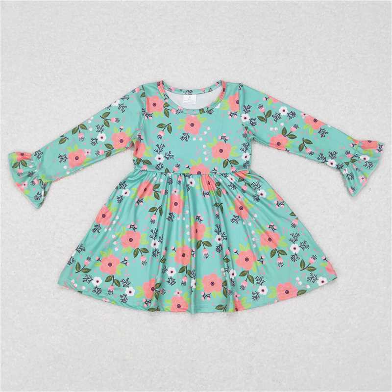 9.22 RTS NO MOQ(In stock)G6-6-5\ Baby Girls Winter Dress Pink floral green long-sleeved dress