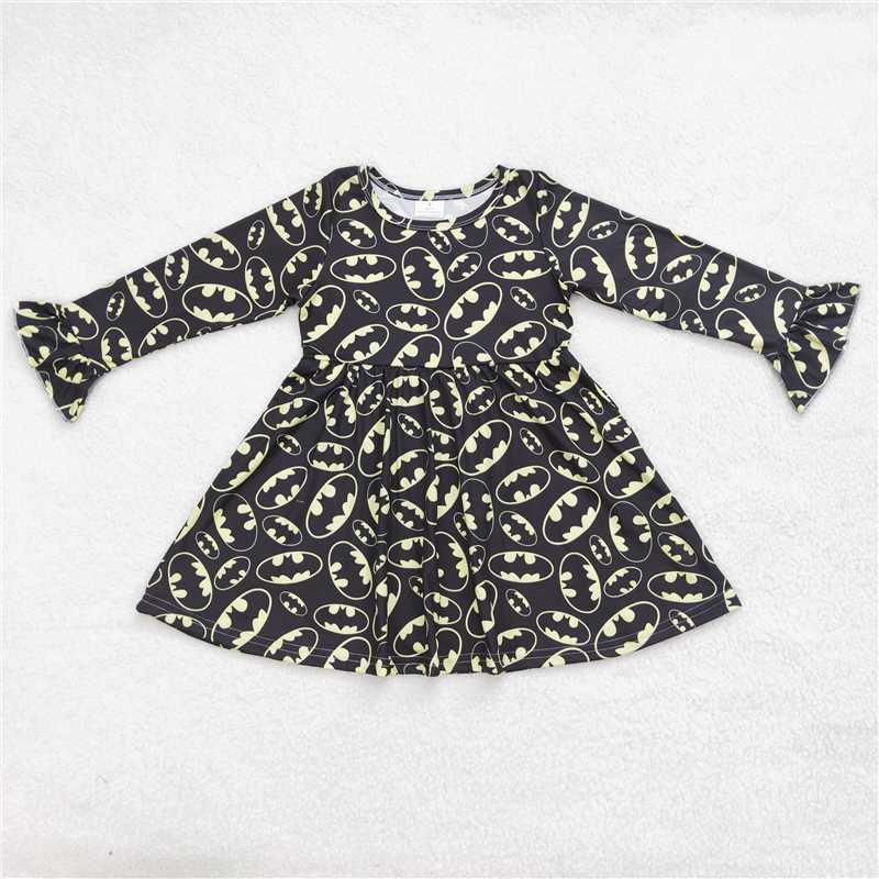 9.20 RTS NO MOQ(In stock)G6-6-4 Baby Girls Winter Dress Yellow circle black long sleeve dress