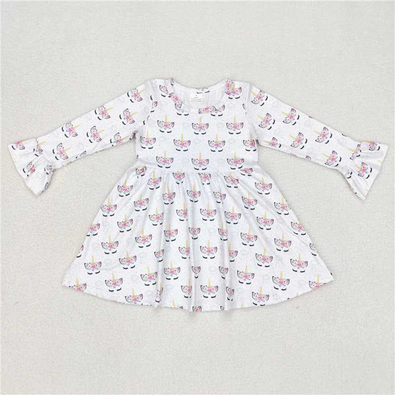 9.20 RTS NO MOQ(In stock)G6-6-4[, Baby Girls Winter Dress White long-sleeved dress with cat ears and colorful stars
