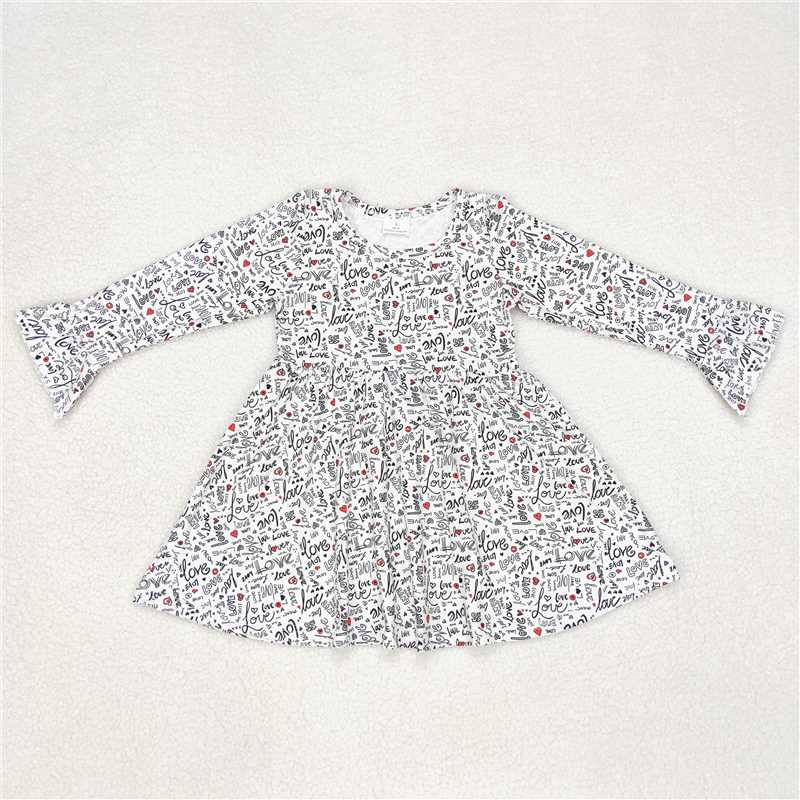 9.23 RTS NO MOQ(In stock)G6-6-3/ Baby Girls Winter Dress Black letter heart long sleeve dress