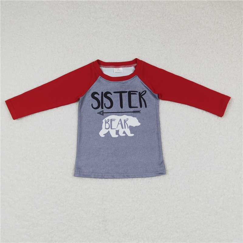 GT0390 Baby Girls Sister Bear Long Sleeve Christmas Tee Shirts Tops