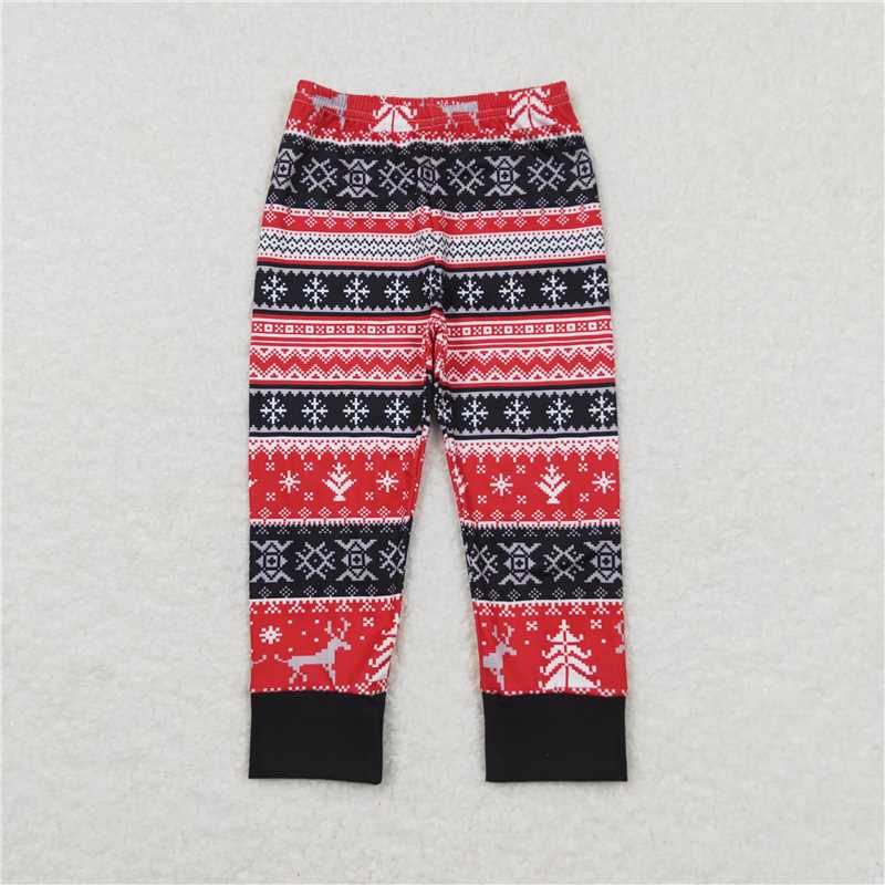 P0342Red black deer Christmas tree baby kids pants