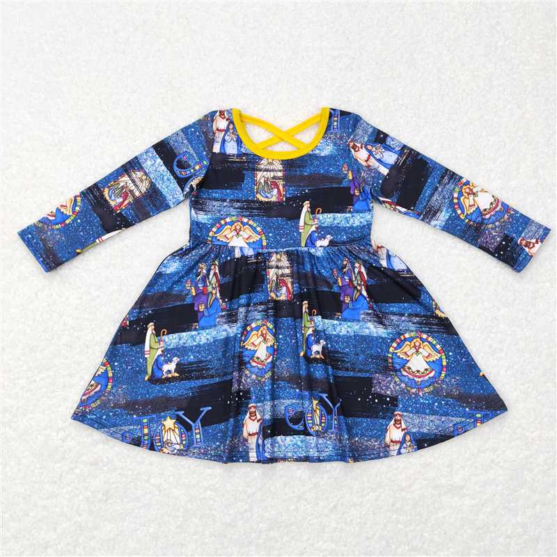 GLD0446 Baby Girls Christmas Nativity Long Sleeve Knee Length Dresses