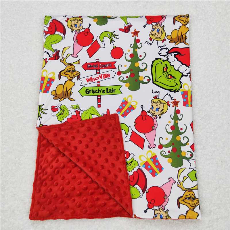 BL0085 Baby Kids Girls Boys Christmas Green Frog Minky Blankets
