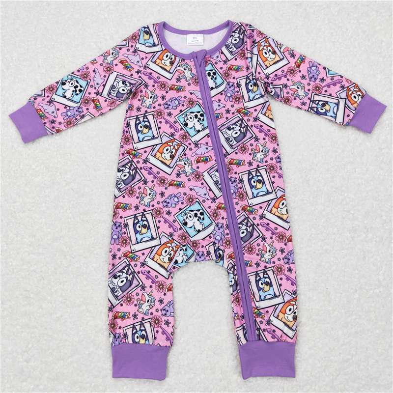 RTS LR0331 Cartoon dog bluey bluey flower zipper long-sleeved jumpsuit