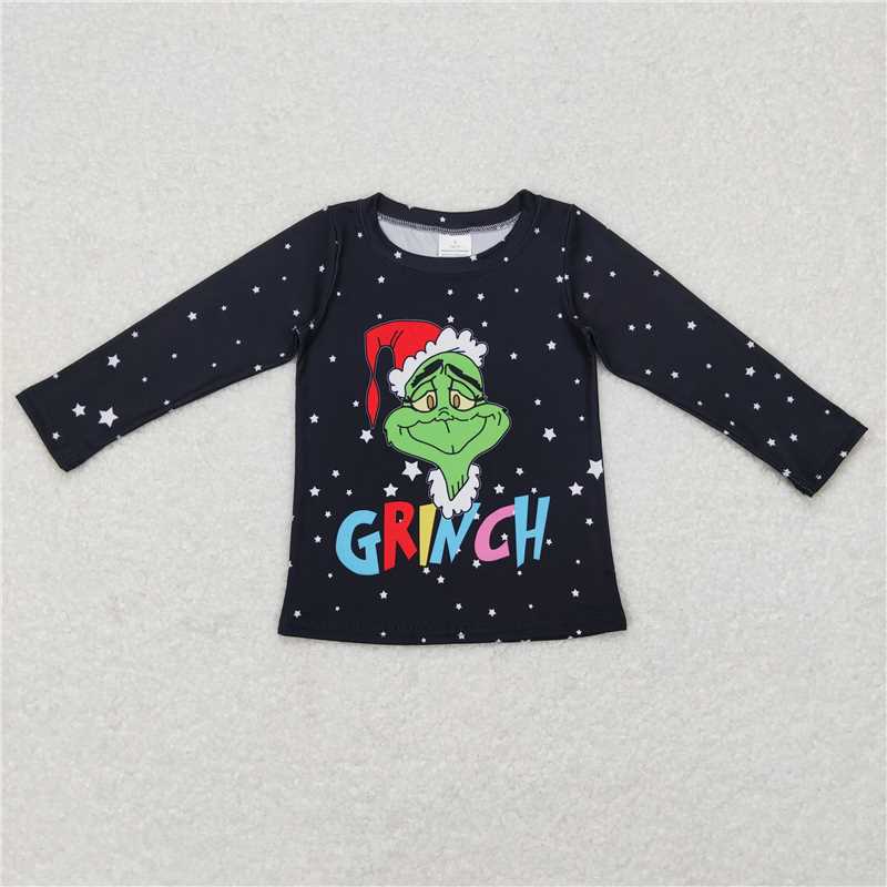 GT0329 Baby Girls Christmas Frog Black Long Sleeve Shirts Tops
