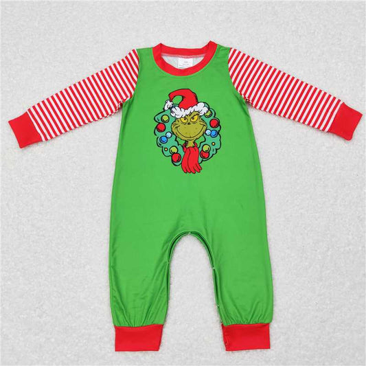 RTS LR0579 Grinch wreath red stripe green long-sleeved jumpsuit