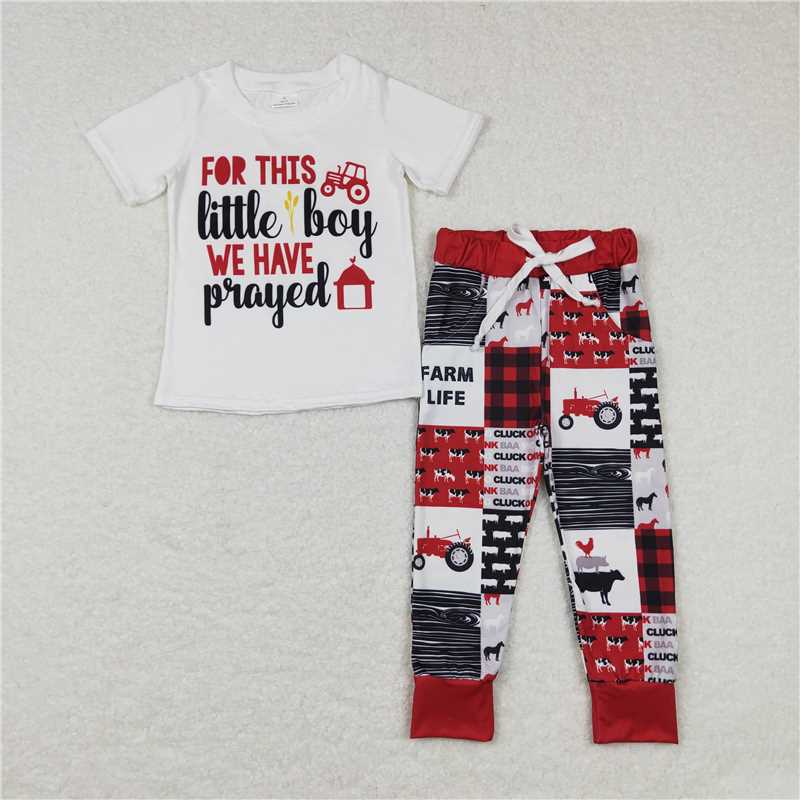 BSPO0171 Baby Boys Farm Life Short Sleeve Tops Pants Clothes Sets