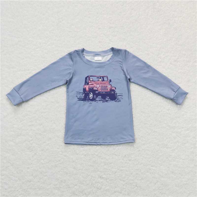 BT0392 Baby Boys Blue Red Tractor Long Sleeve Tee Shirts Tops