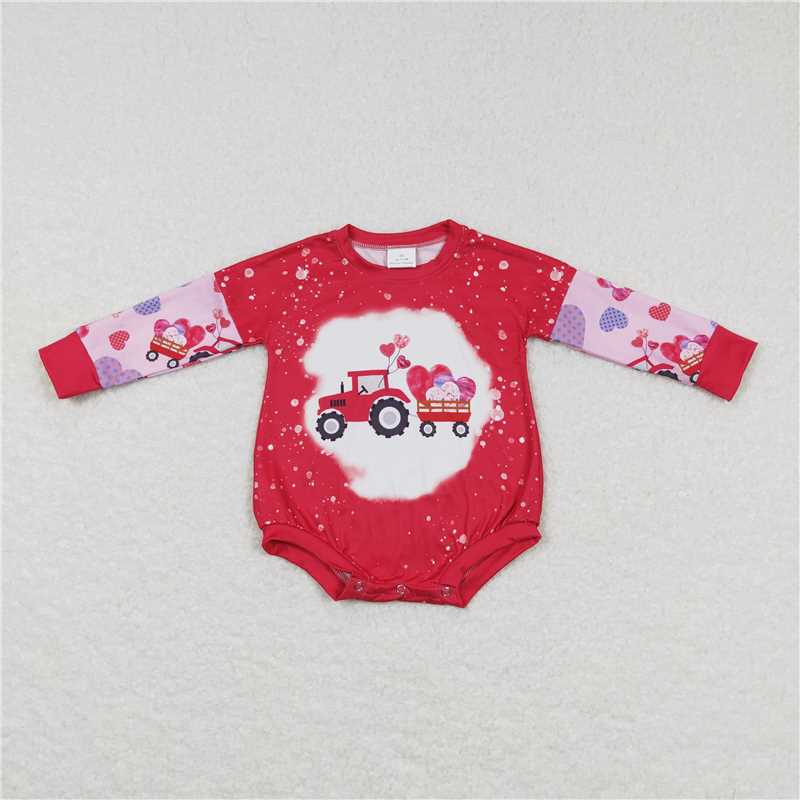 LR0773 Heart truck long sleeves baby girls Valentine's romper