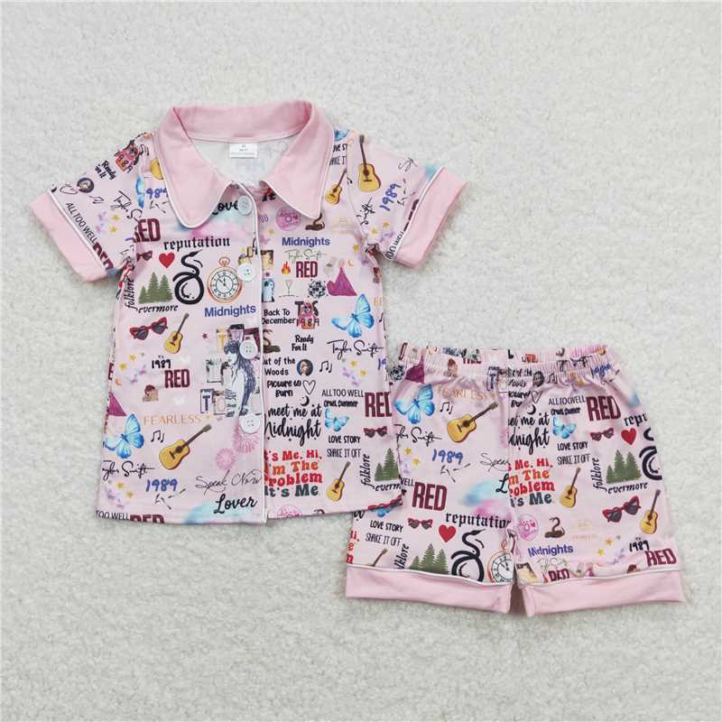 GSSO0578Pink guitar singer ears girls button down pajamas