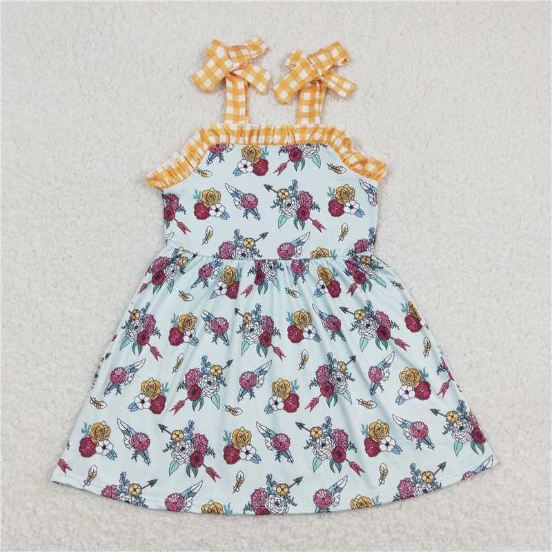 GSD0824 Baby Girls Mustard Flowers Straps Knee Length Dresses