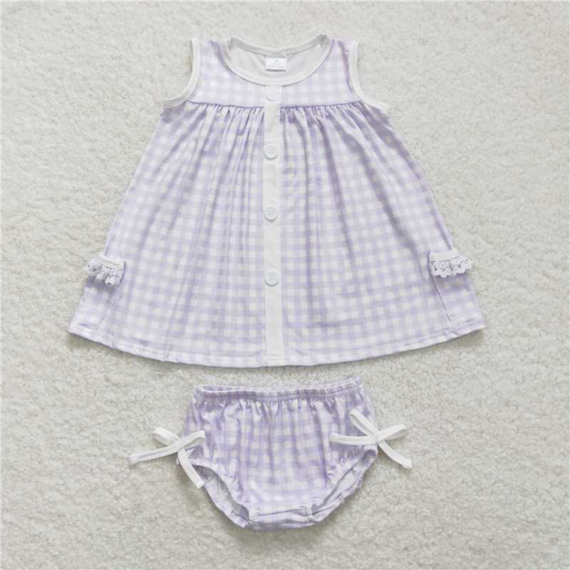 GBO0260 Baby Girls Lavender Checkered Tunic Top Bummies Clothes Sets