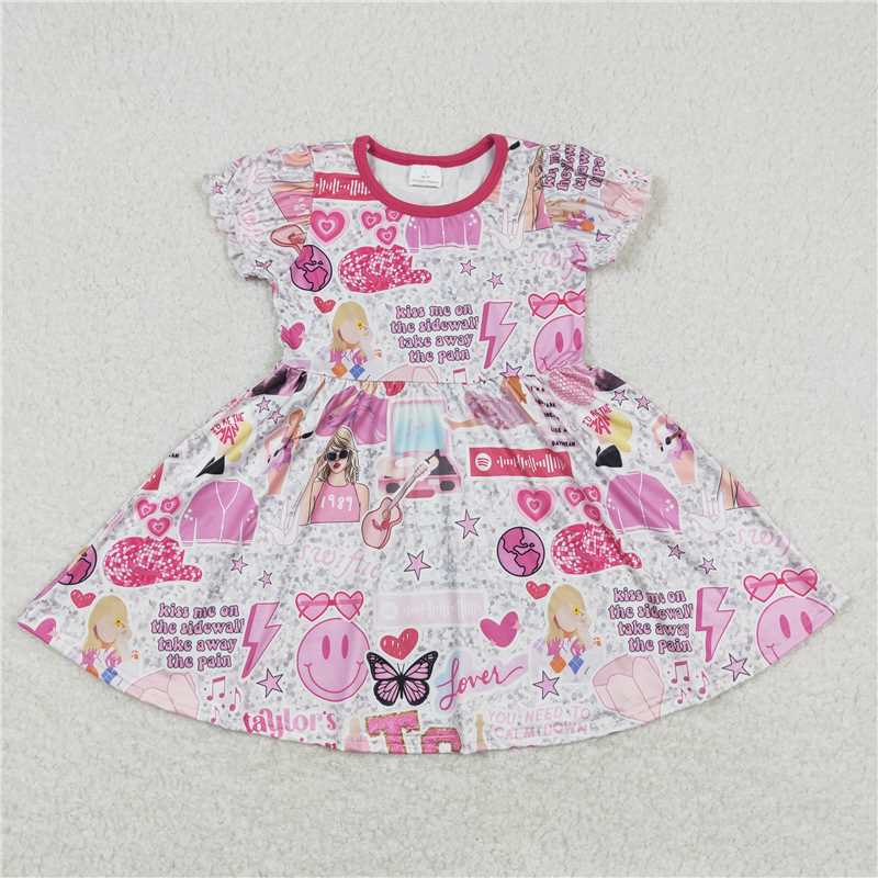 GSD0918 Pink short sleeves smile butterfly singer girls dress