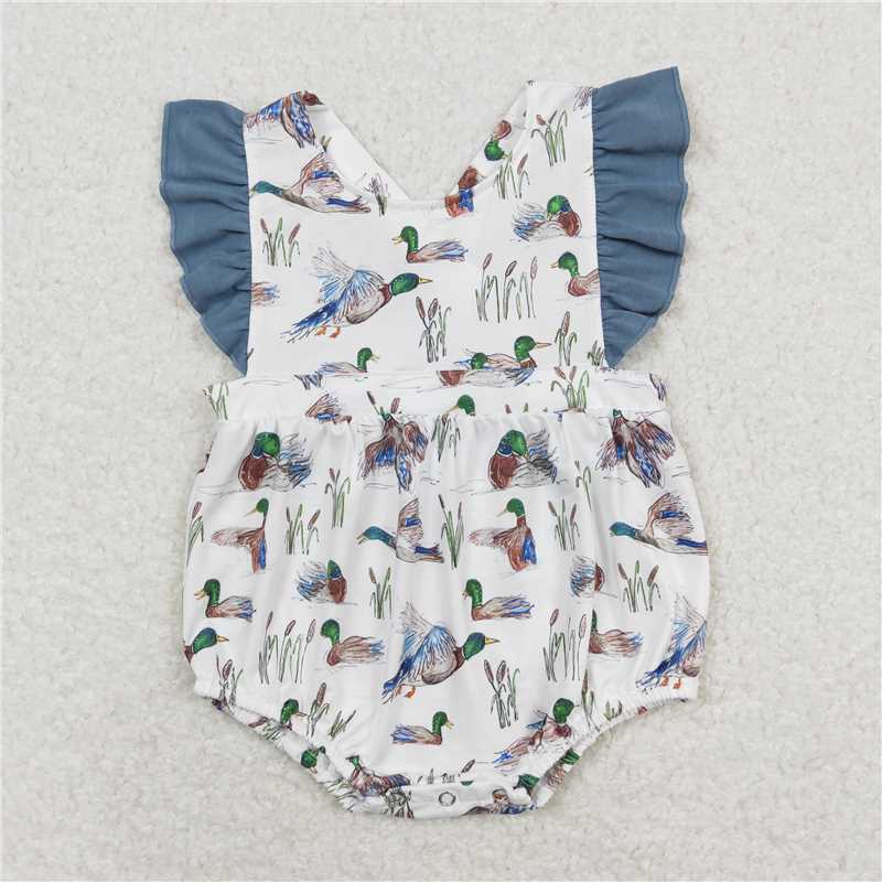 USA Shop (in stock)SR0893 RTS NO MOQ Baby Girls Summer Rompers Baby Girls Duck Straps Ruffle Summer Rompers
