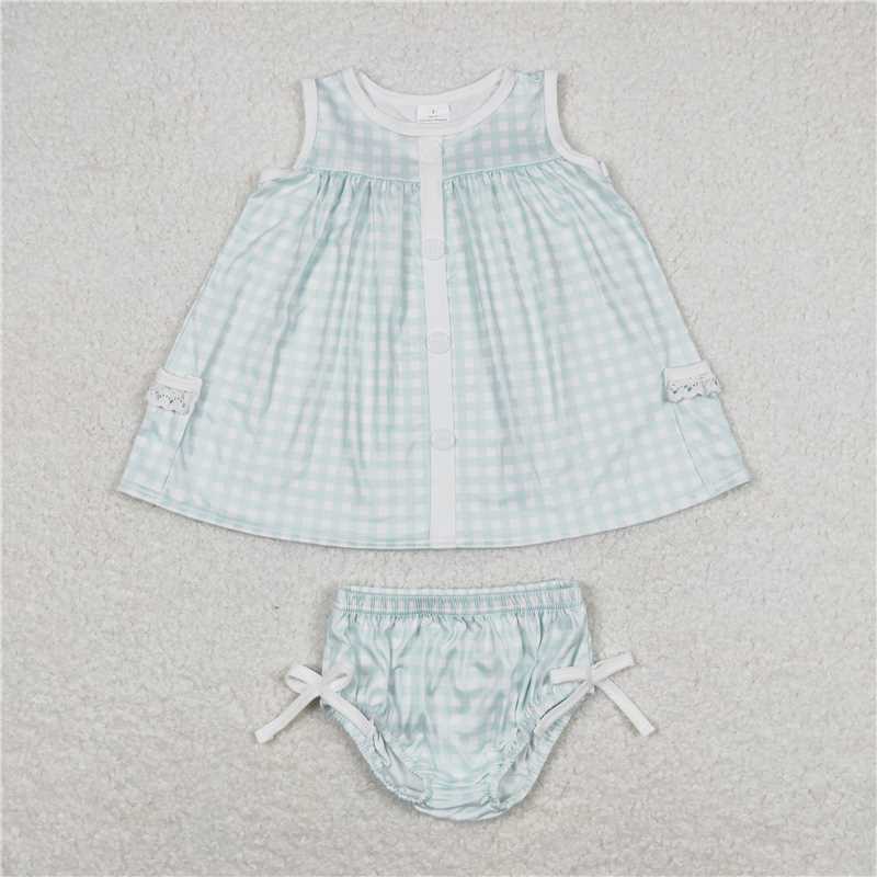 GBO0259 Baby Girls Summer Sibling Sister Checkered Tunic Top Bummies Clothes Sets