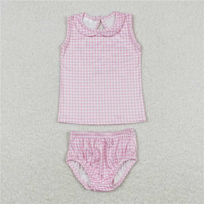 GBO0222 Baby Girls Toddler Pink Checkered Shirt Bummies Clothes Sets