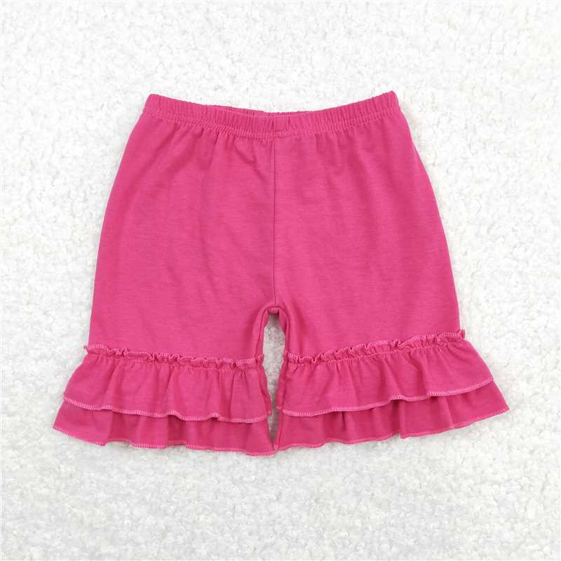 SS0178 Baby Girls Summer Dark Pink Cotton Double Ruffle Shorts