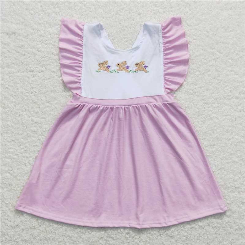 GSD0569 Embroidery Flutter sleeves bunny baby girls easter dresses