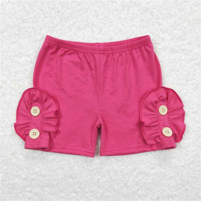 SS0186 Baby Girls Summer Dark Pink Cotton Buttons Shorts