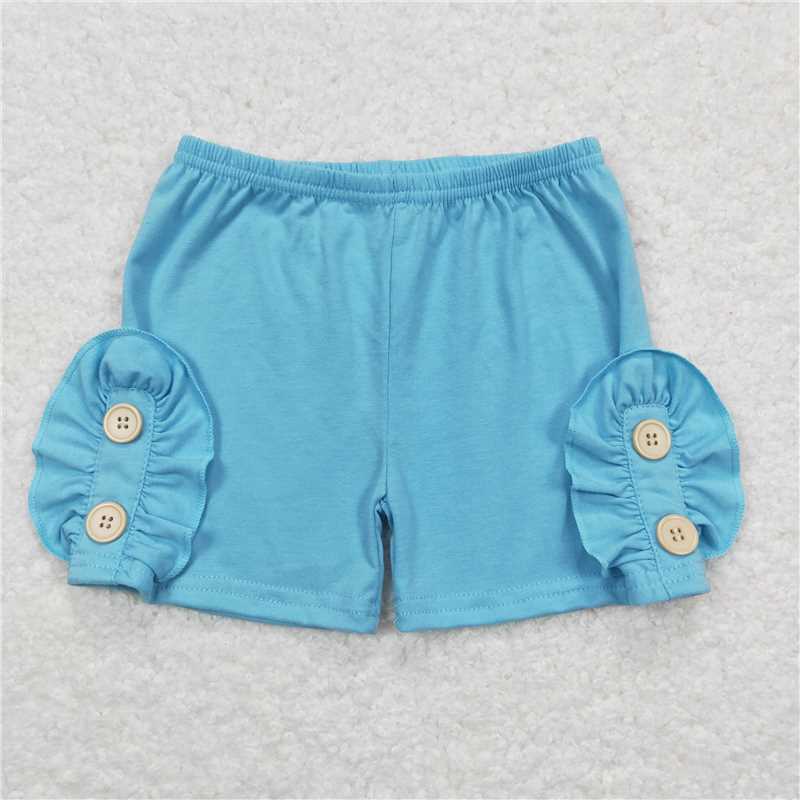 SS0191 RTS NO MOQ Baby Girls Summer Shorts Baby Girls Summer Light Blue Cotton Buttons Shorts