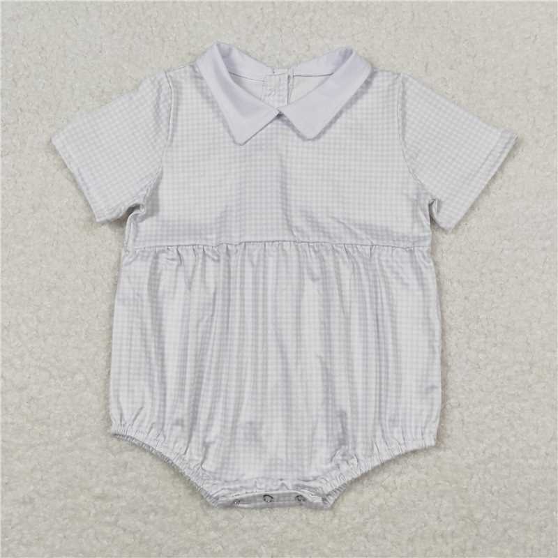 SR0598 Baby Infant Boys Light Green Checkered Short Sleeve Rompers