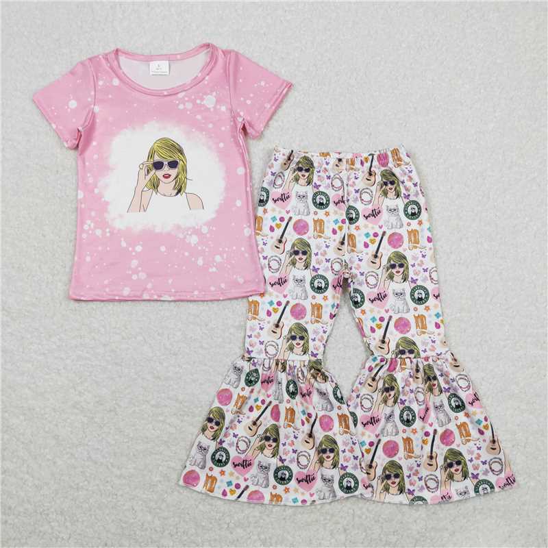 GSPO1441 Taylor Swift pink and white short-sleeved trousers suit
