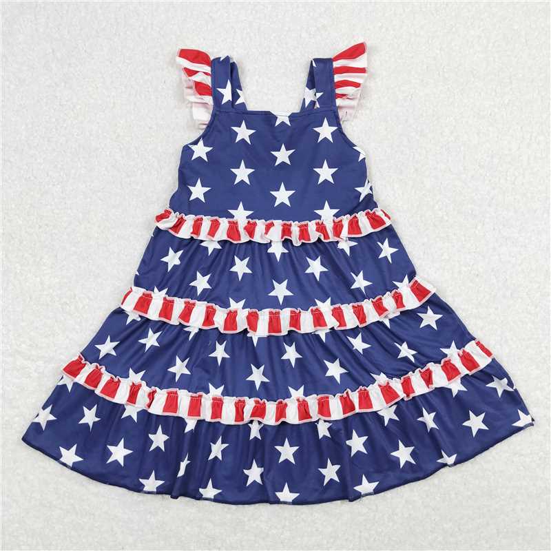 GSD0681 Baby Girls Toddler 4th Of July Stars Knee Length Dresses