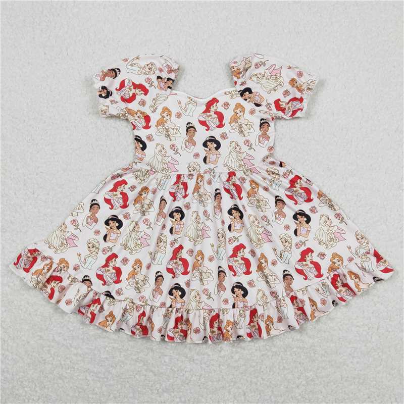 GSD0877 RTS NO MOQ Baby Girls Summer Dress Short sleeves princess floral ruffle girls dress