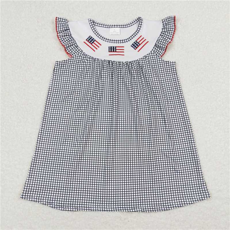 GSD0811 Flutter sleeves flag kids girls 4th of july dresses