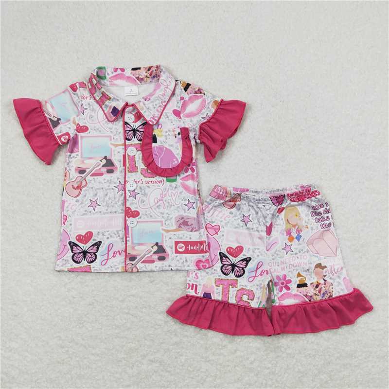 GSSO0737Butterfly smile guitar singer girls button down pajamas