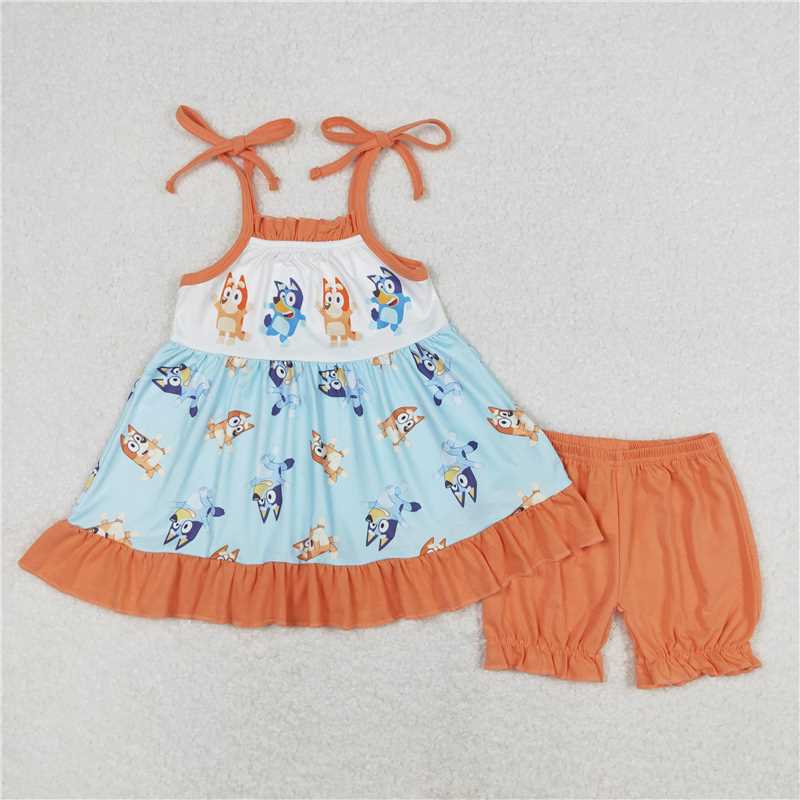 GSSO0720Straps dog ruffle tunic ruffle shorts girls clothes