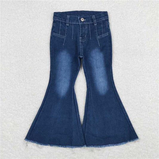 USA Shop (in stock)P0457  Baby Girls Western Navy Bell Flare Denim Pants