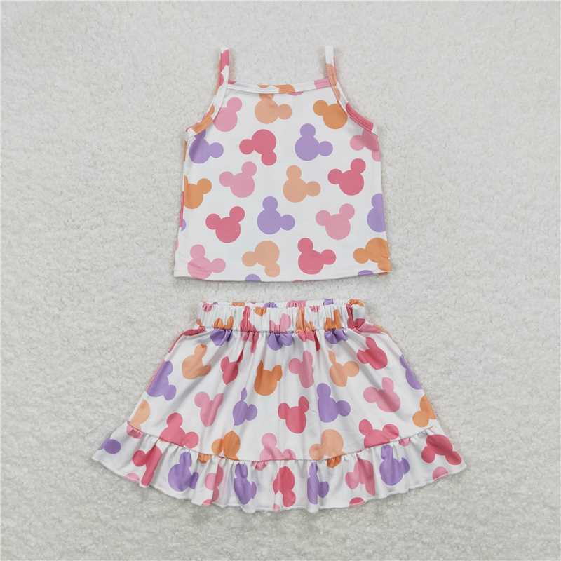 GSD0873Colorful mouse top ruffle skirt girls summer outfits