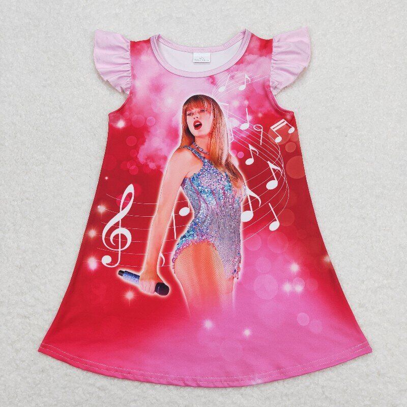 GSD1126 Pink flutter sleeves music singer girls dresses