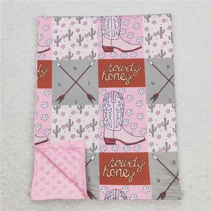 USA Shop (in stock)BL0123 Baby Girls Pink Western Cactus Howdy Blankets