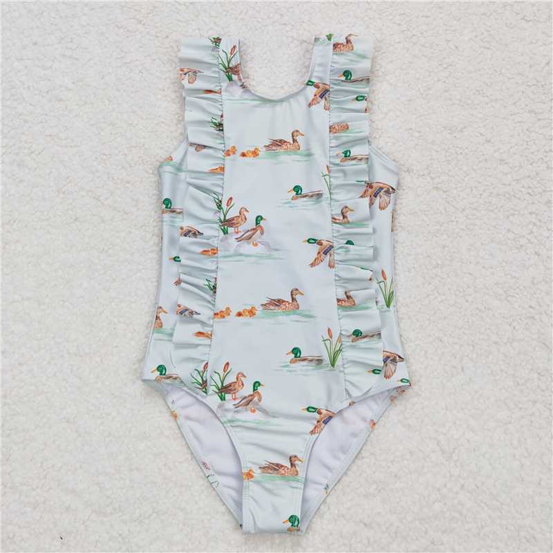 Girls Sleeveless Swimsuit Pink Popsicle Firework Design 4th of July Patriotic Swimwear for Kids