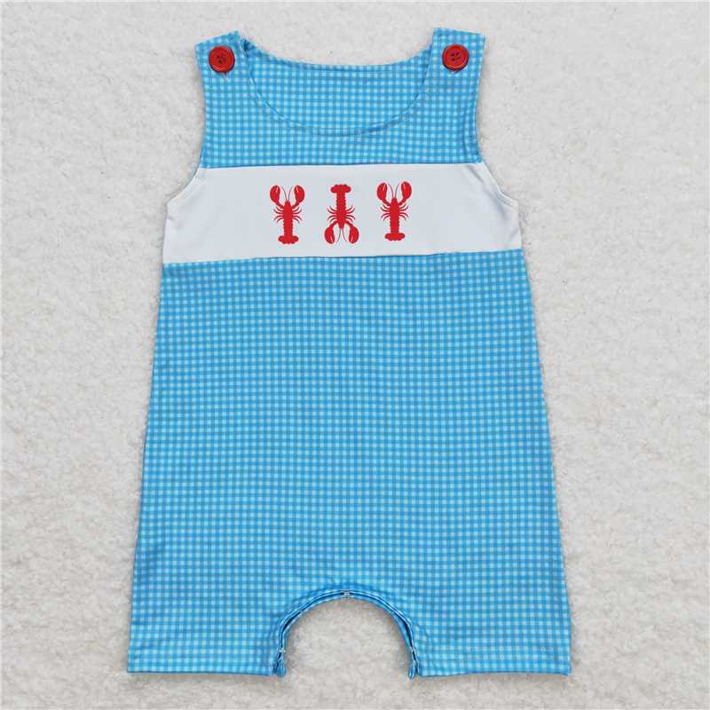 SR1049Sleeveless crawfish baby boy summer romper