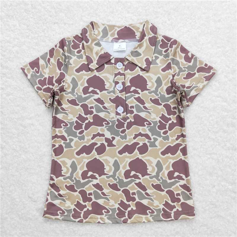 BT0640 Baby Boys Sibling Brother Camo Short Sleeve Buttons Tee Shirts Tops