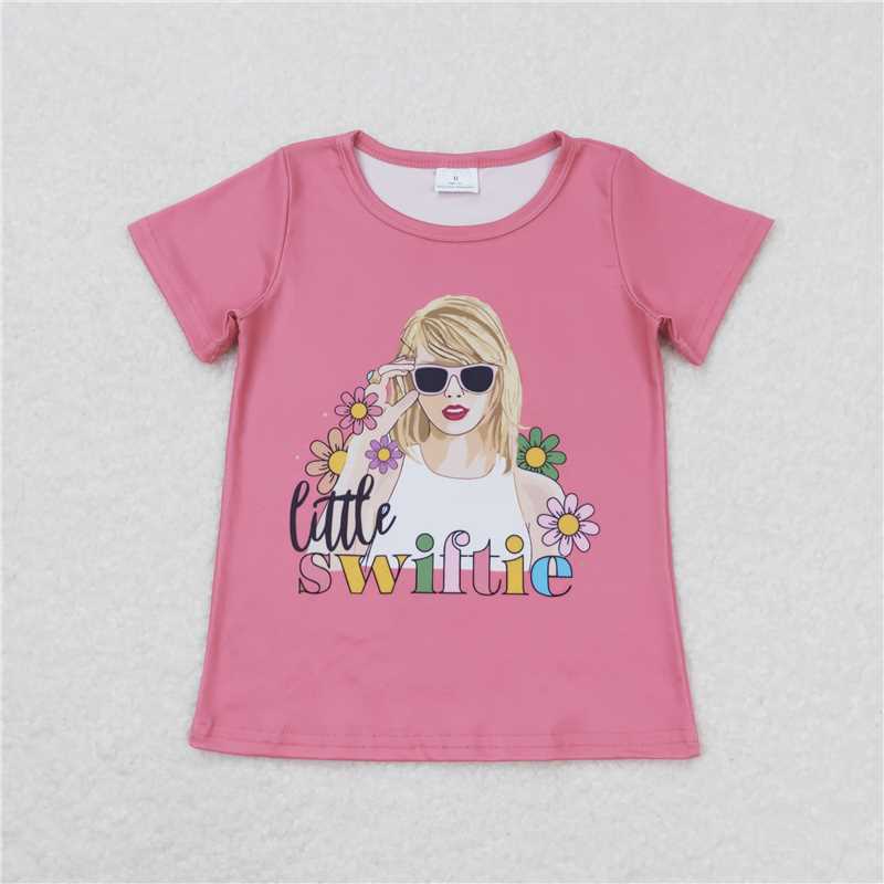 GT0552 Little Swiftie Singer Baby Girls Pink Short Sleeve T-shirt Top