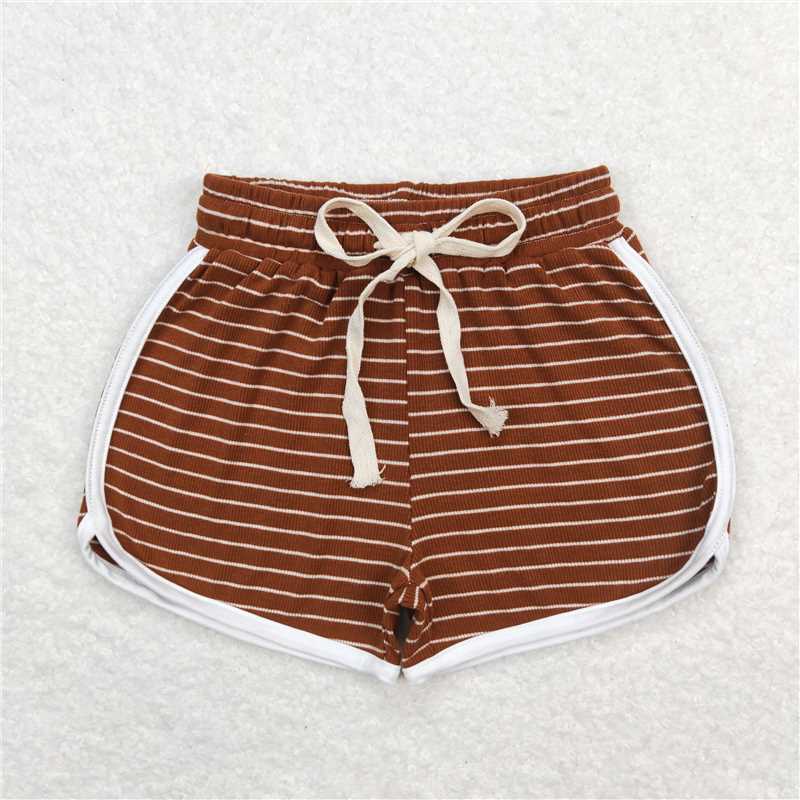 SS0320 Baby Girls Brown Stripes Summer Sports Design Shorts