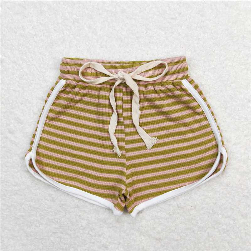 SS0321 Baby Girls Pink Green Stripes Summer Sports Design Shorts