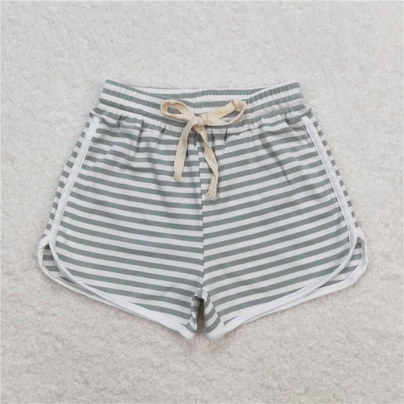 SS0328 Baby Girls Grey Blue Stripes Summer Sports Design Shorts