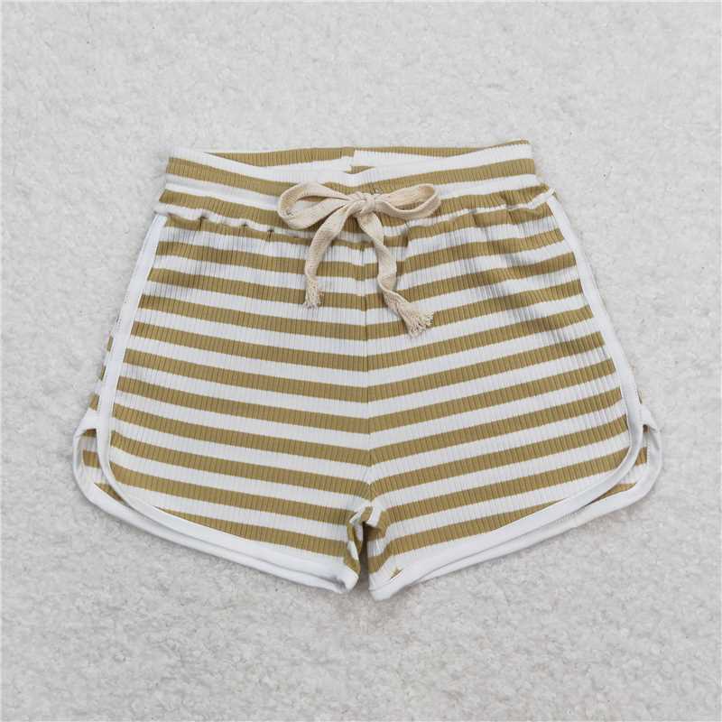 SS0329 Baby Girls Brown Green Stripes Summer Sports Design Shorts
