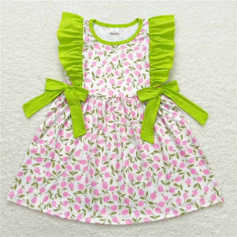 GSD1036 Flutter sleeves pink floral baby girls spring dresses